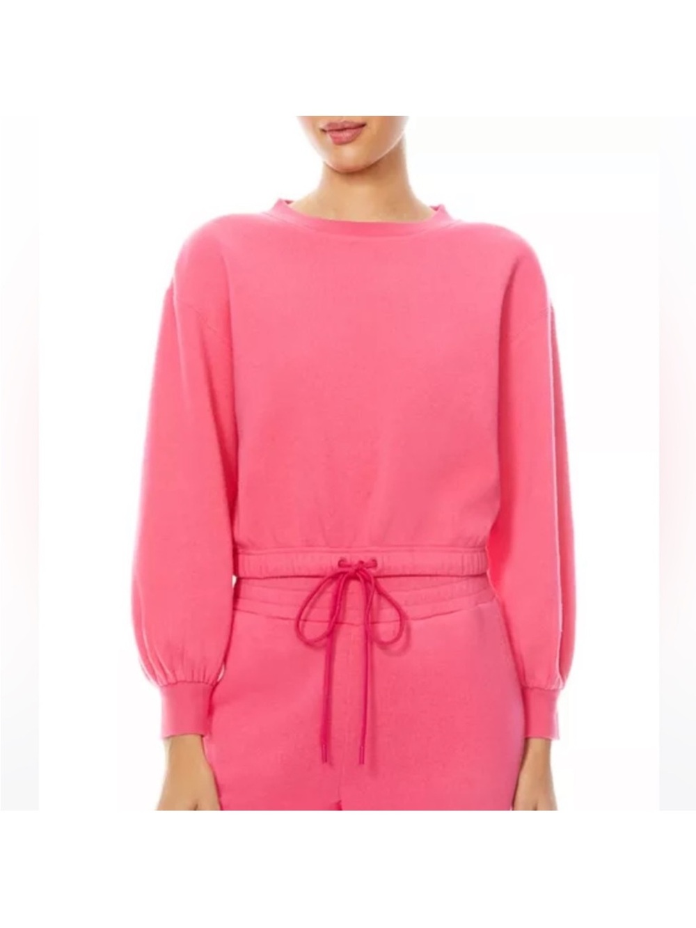 Alice + Olivia Bright Pink Drawstring Cropped Sweatshirt